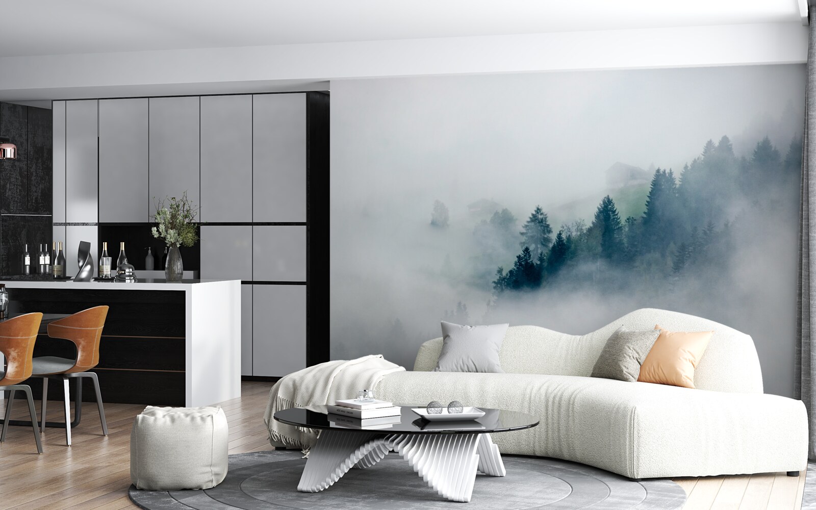 Fototapeta krawędź lasu spowija mgła