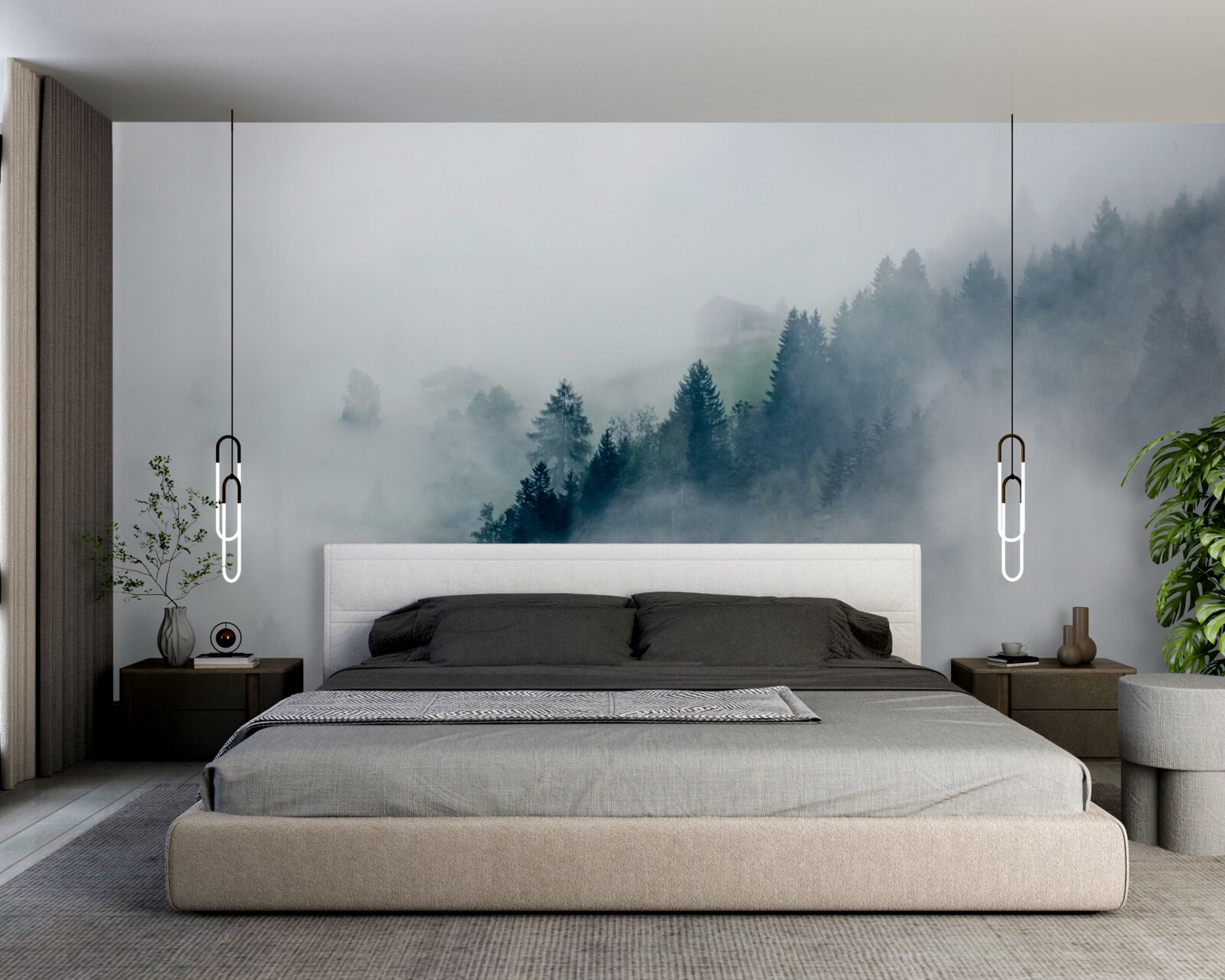 Fototapeta krawędź lasu spowija mgła