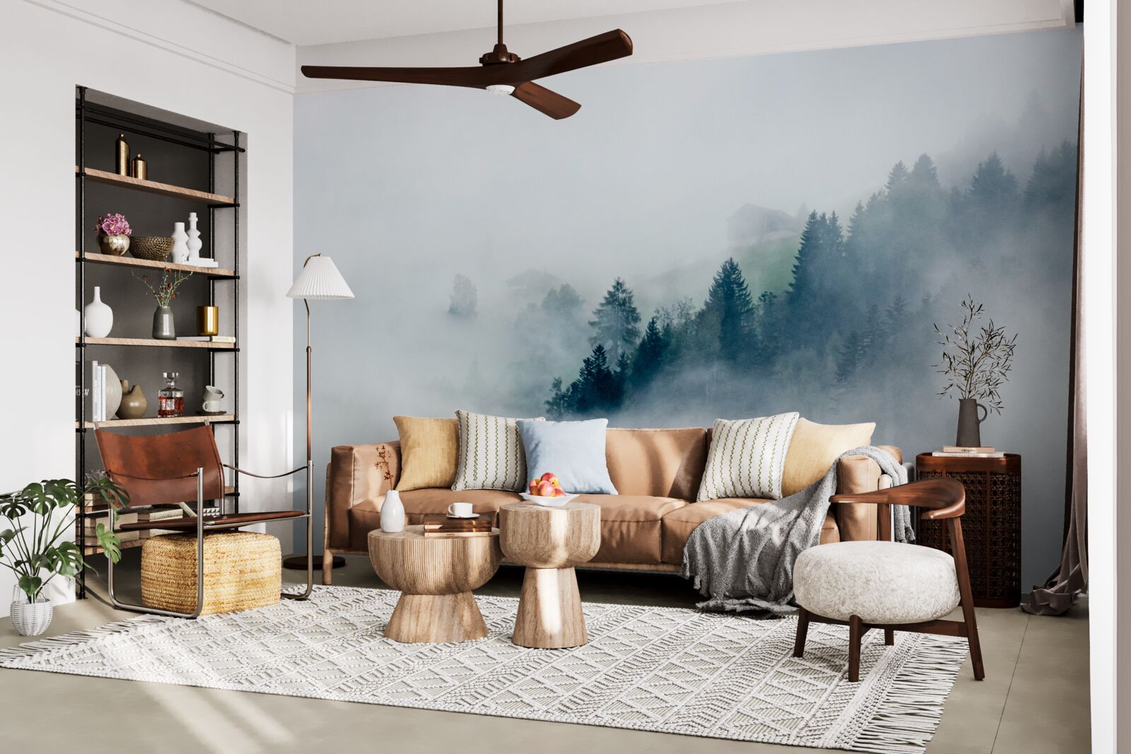 Fototapeta krawędź lasu spowija mgła