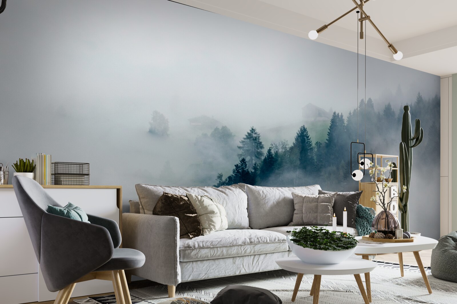 Fototapeta krawędź lasu spowija mgła