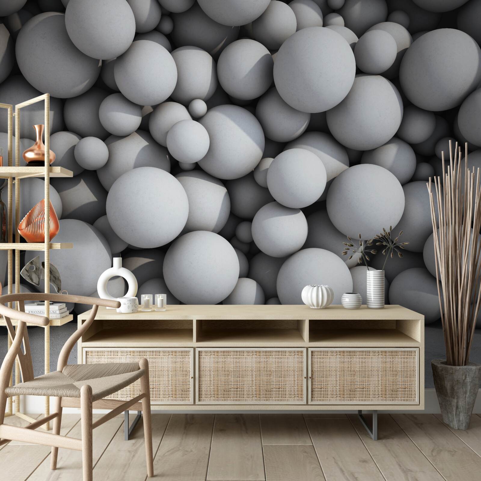 Fototapeta bariera unoszących się w powietrzu srebrzystych kul