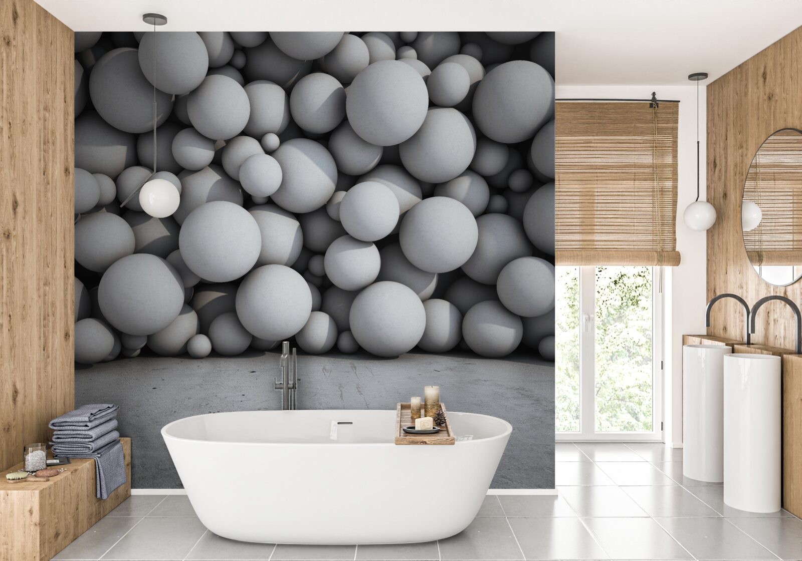 Fototapeta bariera unoszących się w powietrzu srebrzystych kul