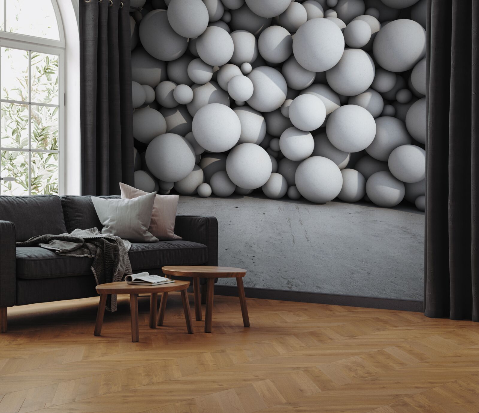 Fototapeta bariera unoszących się w powietrzu srebrzystych kul