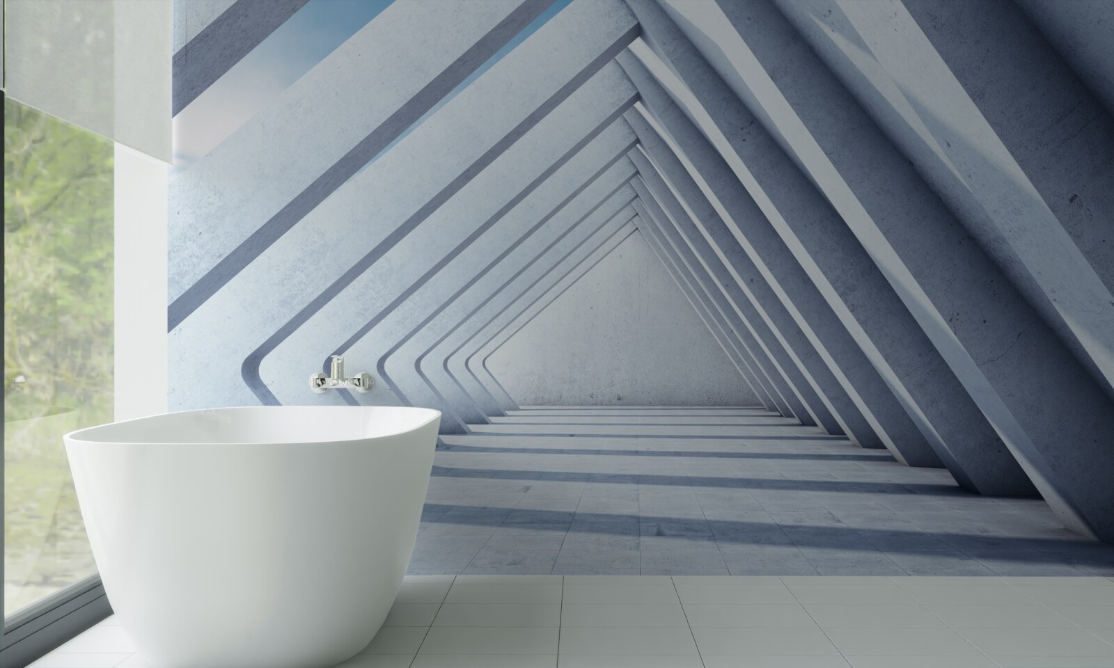 Fototapeta tunel łuków w kształcie trójkątów, ciągnący się w nieskończoność