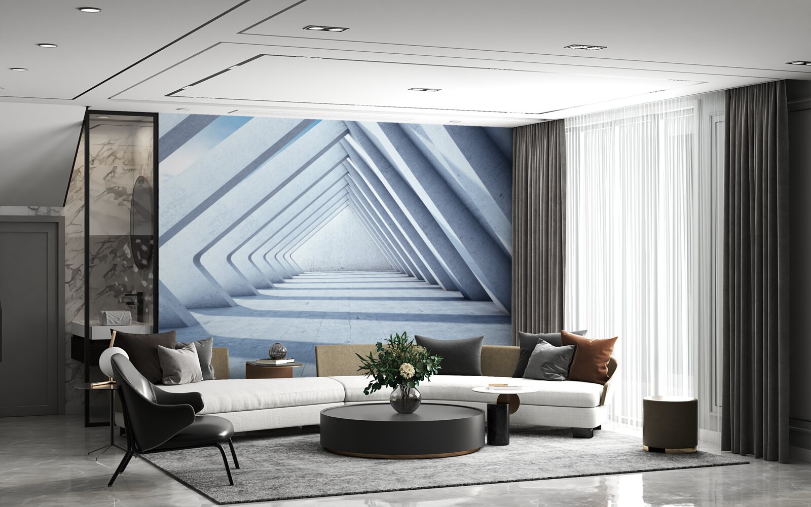 Fototapeta tunel łuków w kształcie trójkątów, ciągnący się w nieskończoność