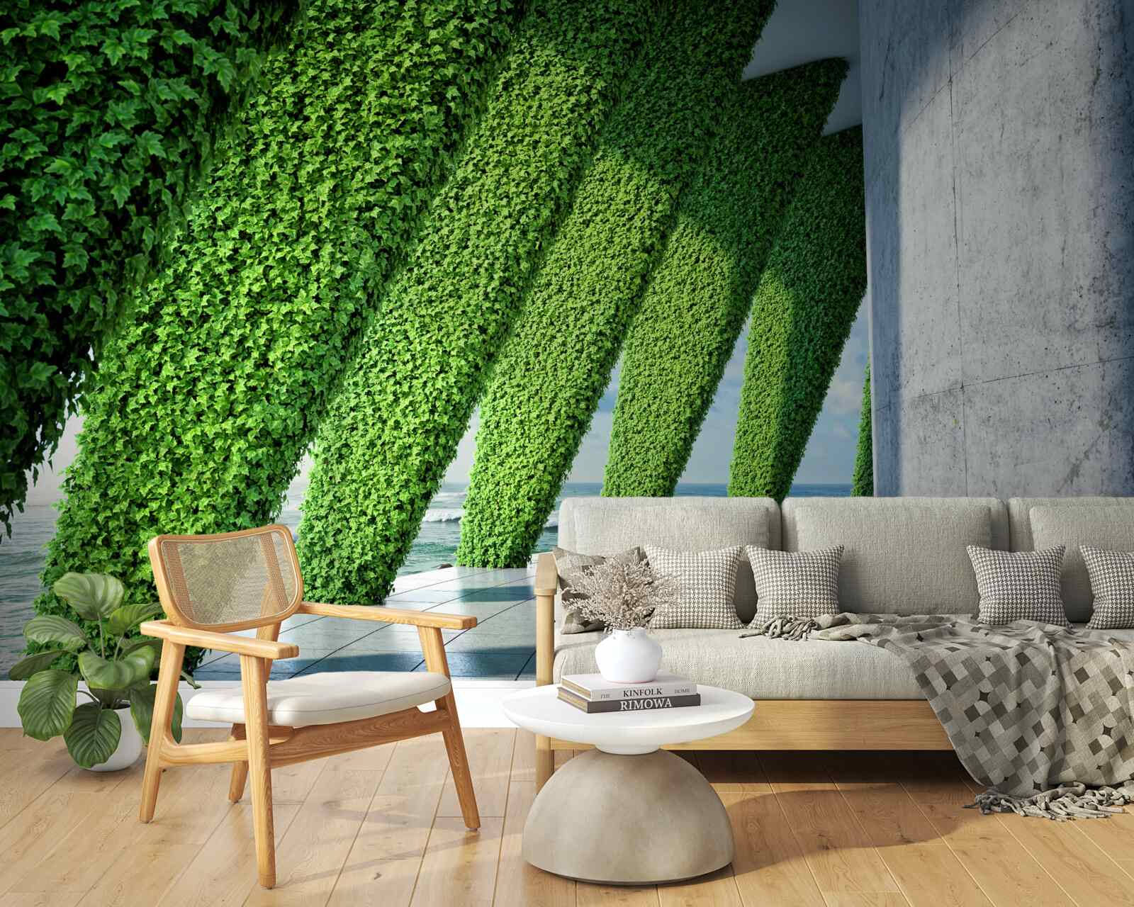 Fototapeta na filarach w korytarzu znajdują się zielone rośliny