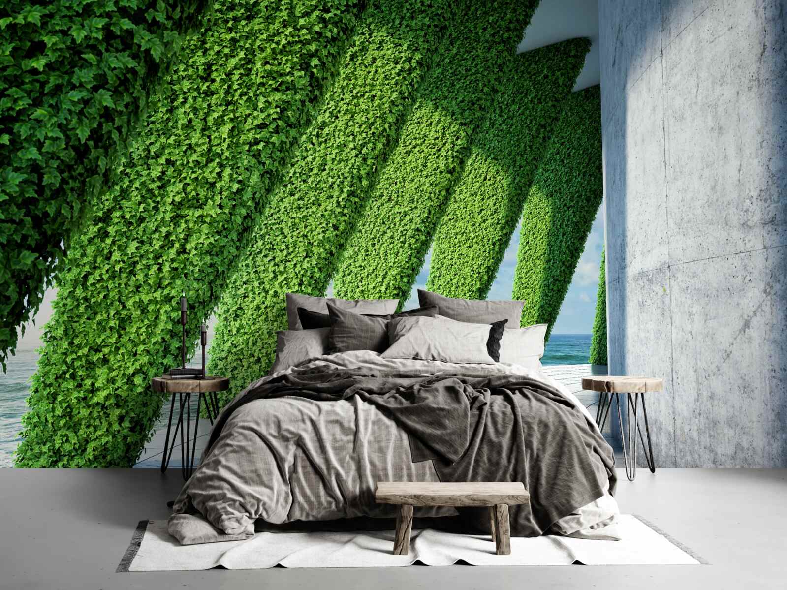 Fototapeta na filarach w korytarzu znajdują się zielone rośliny