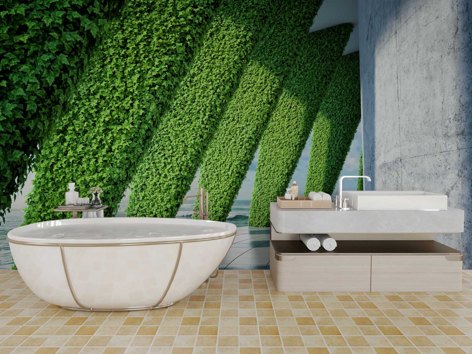 Fototapeta na filarach w korytarzu znajdują się zielone rośliny