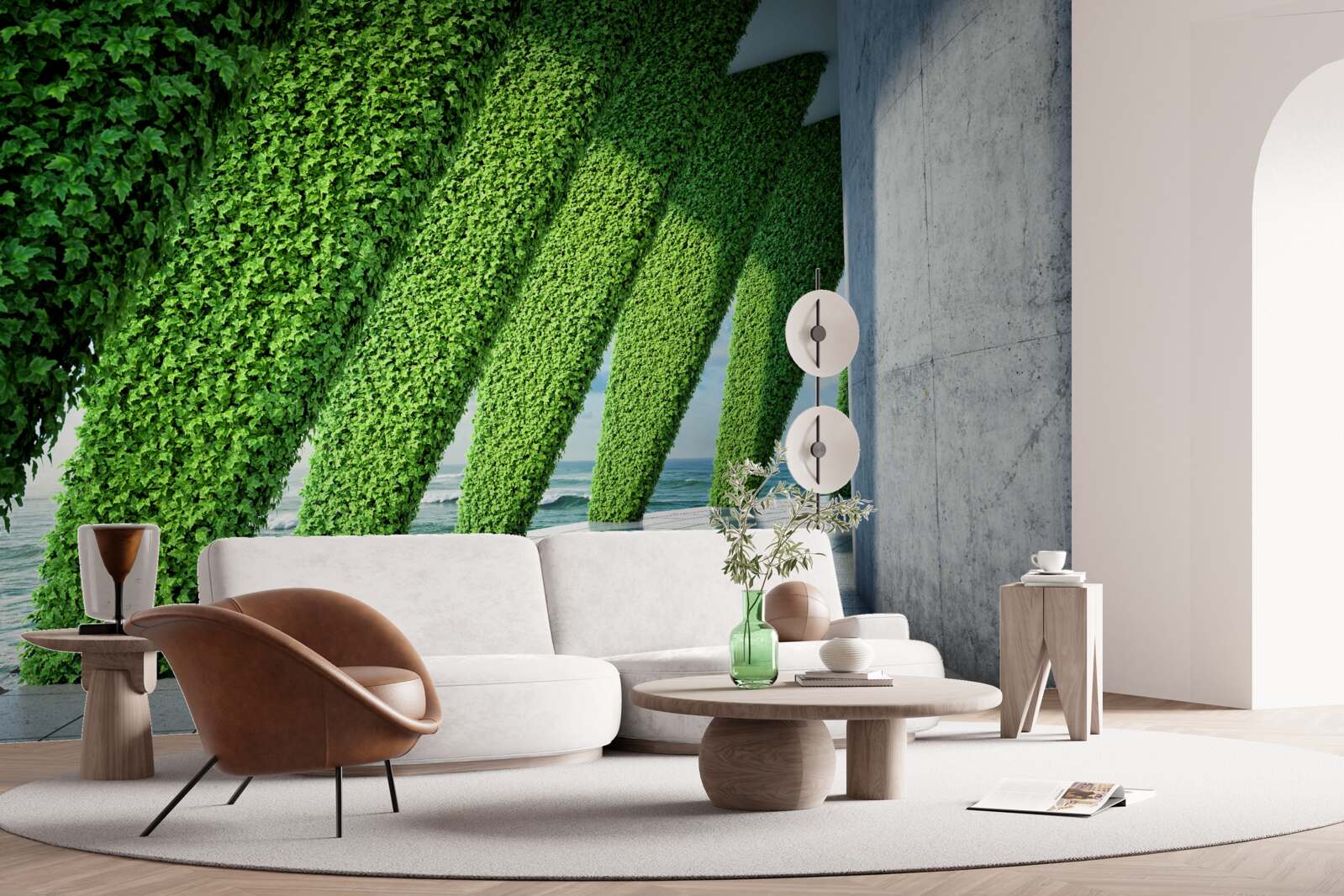 Fototapeta na filarach w korytarzu znajdują się zielone rośliny