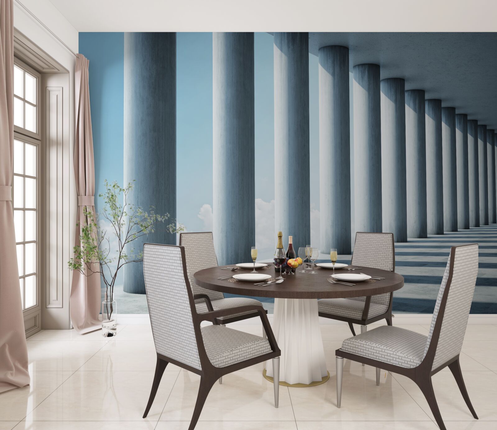 Fototapeta kolumnada ciągnąca się w nieskończoność na tle nieba