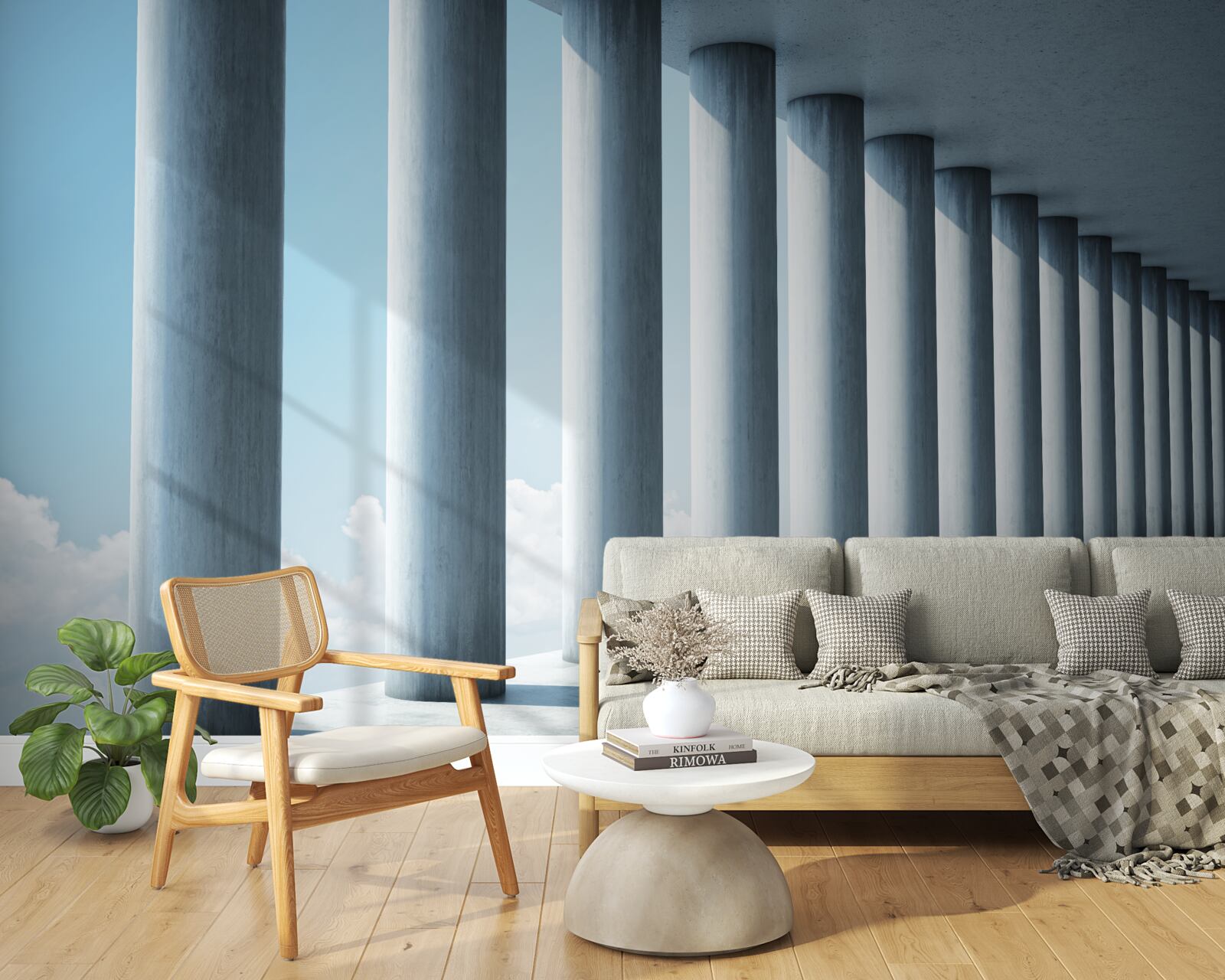 Fototapeta kolumnada ciągnąca się w nieskończoność na tle nieba