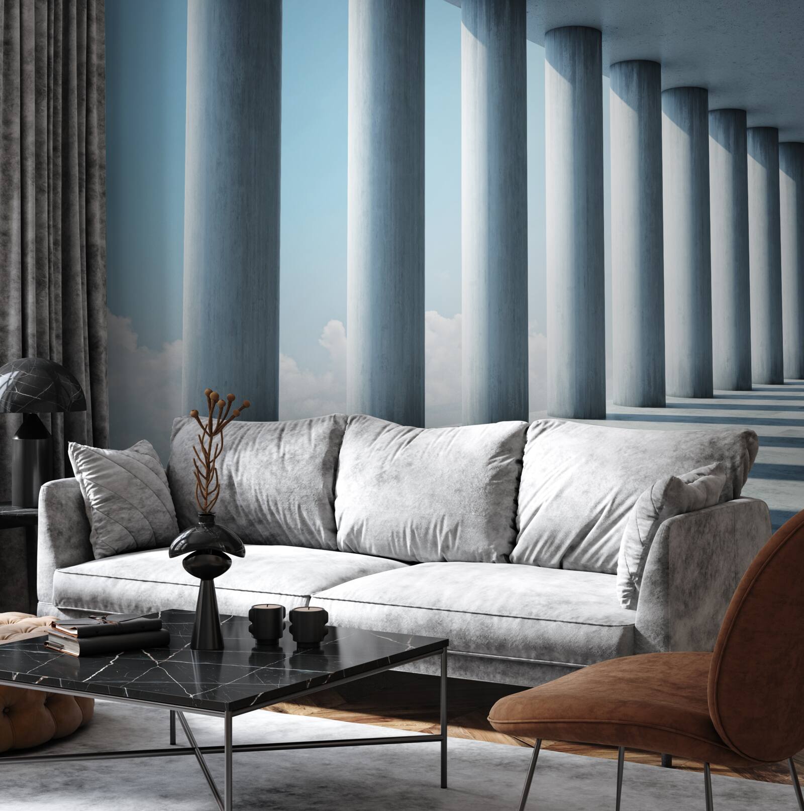 Fototapeta kolumnada ciągnąca się w nieskończoność na tle nieba