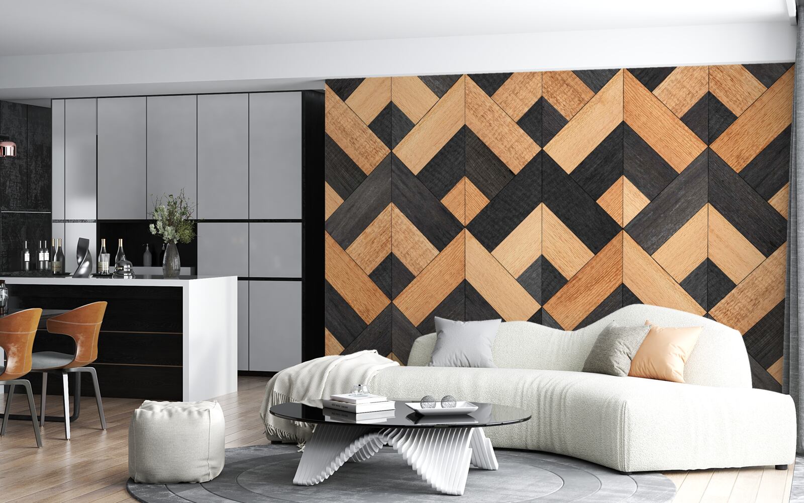 Fototapeta przeplatanie ciemnego i jasnego drewna