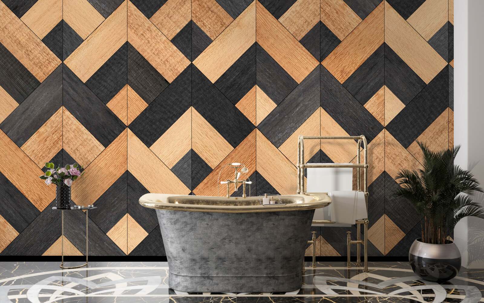 Fototapeta przeplatanie ciemnego i jasnego drewna