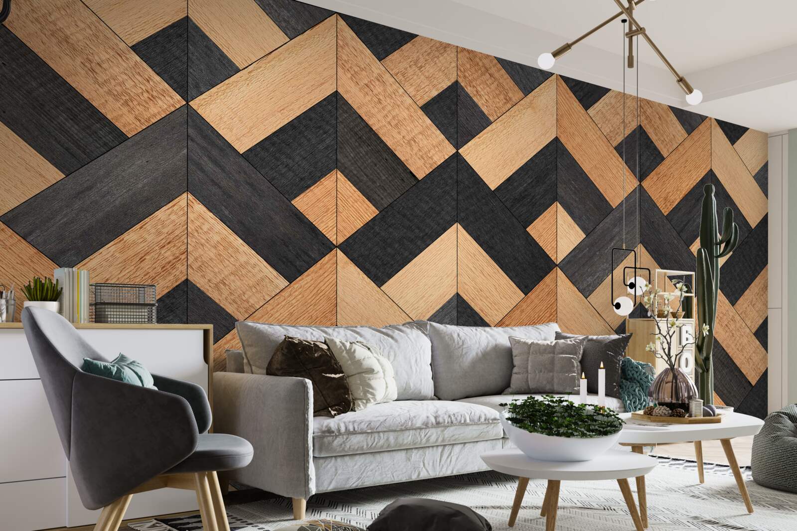 Fototapeta przeplatanie ciemnego i jasnego drewna