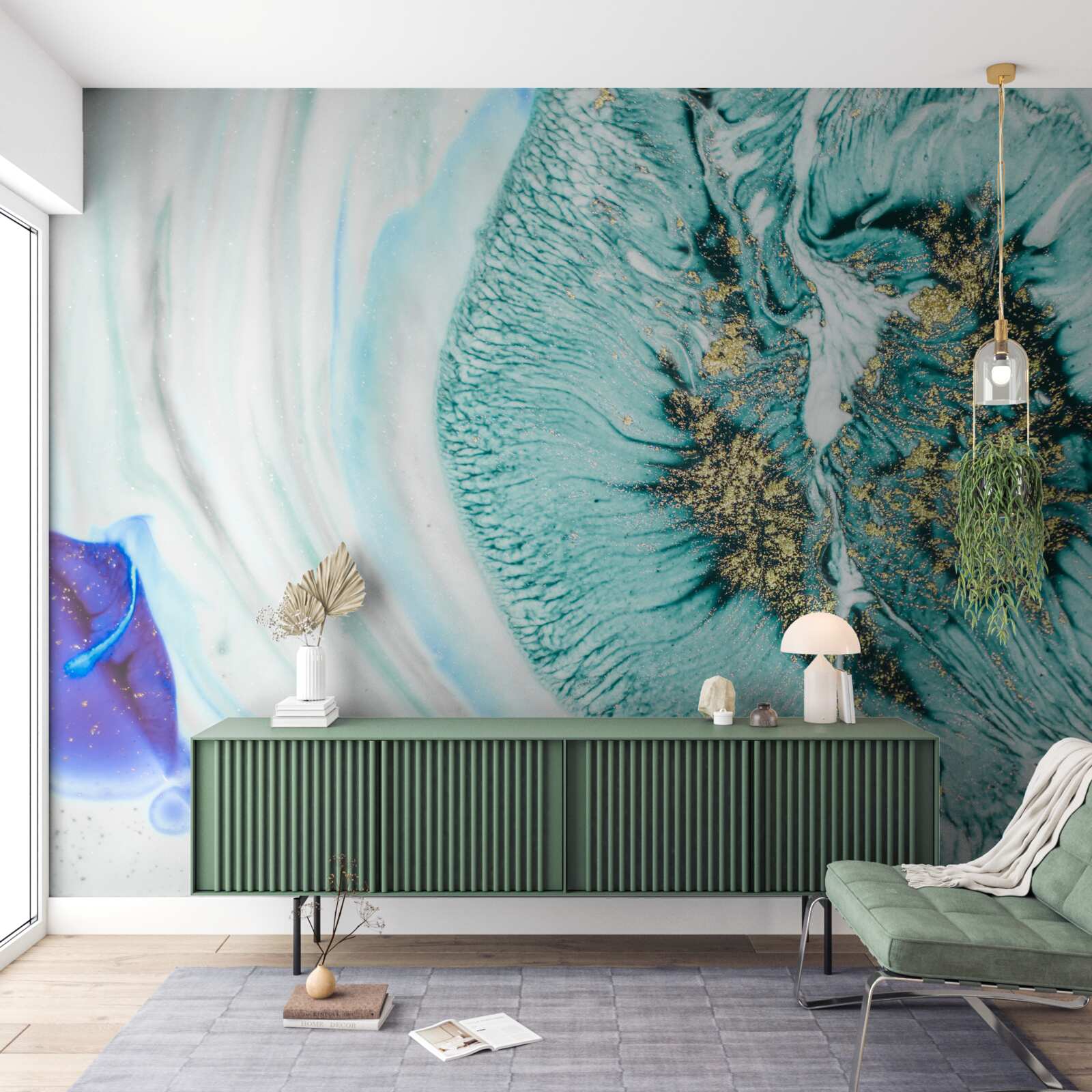 Fototapeta abstrakcyjny kwiat w odcieniach błękitu na marmurowej powierzchni