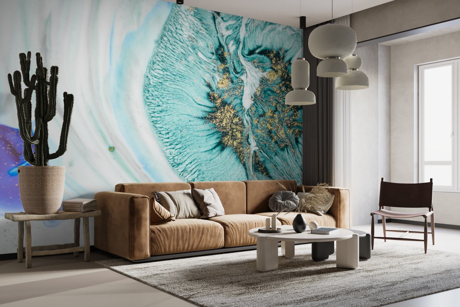 Fototapeta abstrakcyjny kwiat w odcieniach błękitu na marmurowej powierzchni