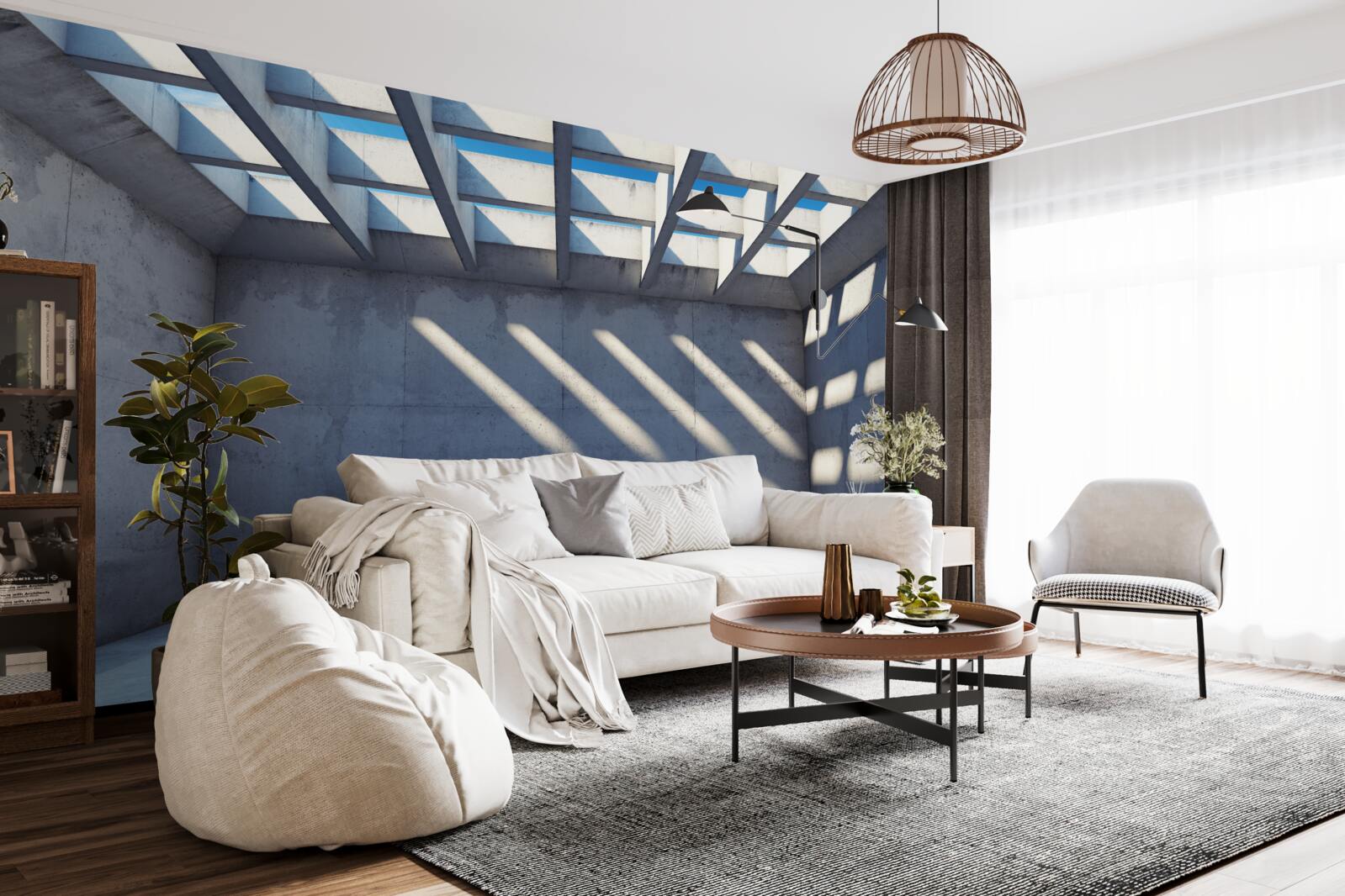 Fototapeta sufit siatkowy o kwadratowym wzorze i przezroczystości