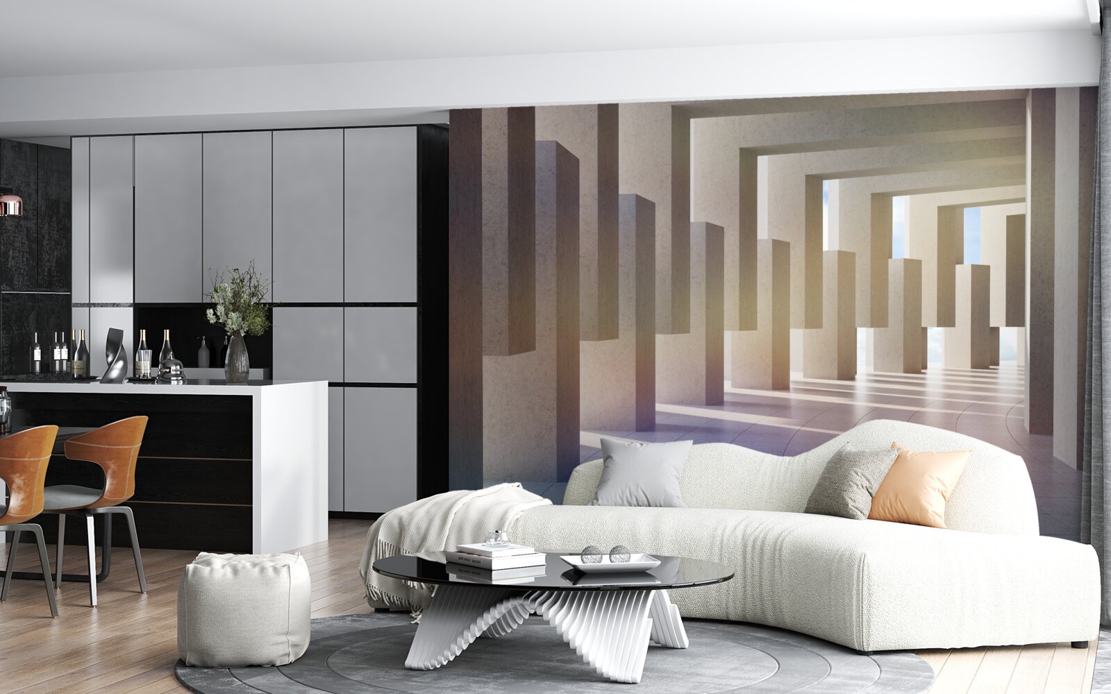 Fototapeta tunel z łukami rozciągający się w nieskończoność