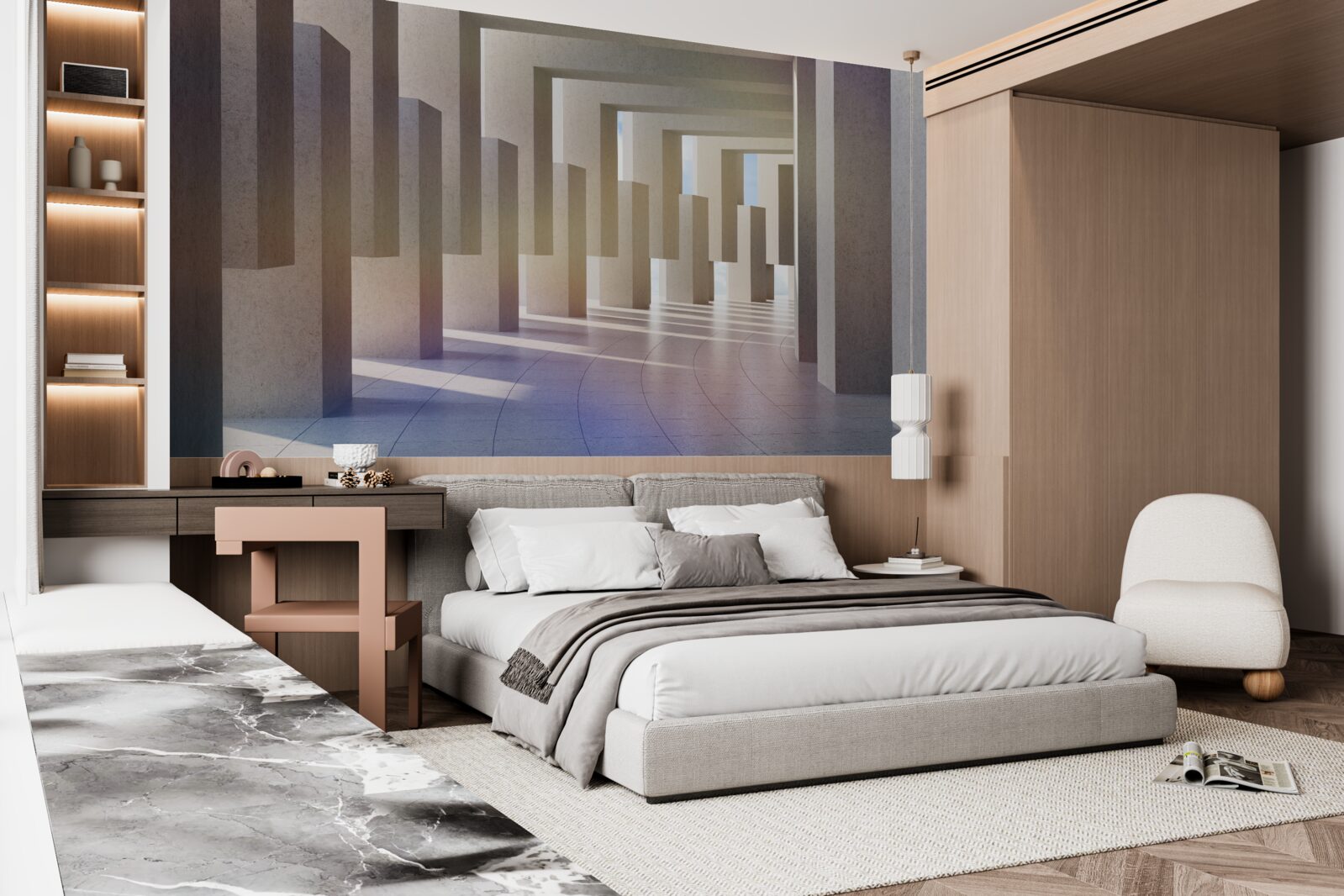 Fototapeta tunel z łukami rozciągający się w nieskończoność