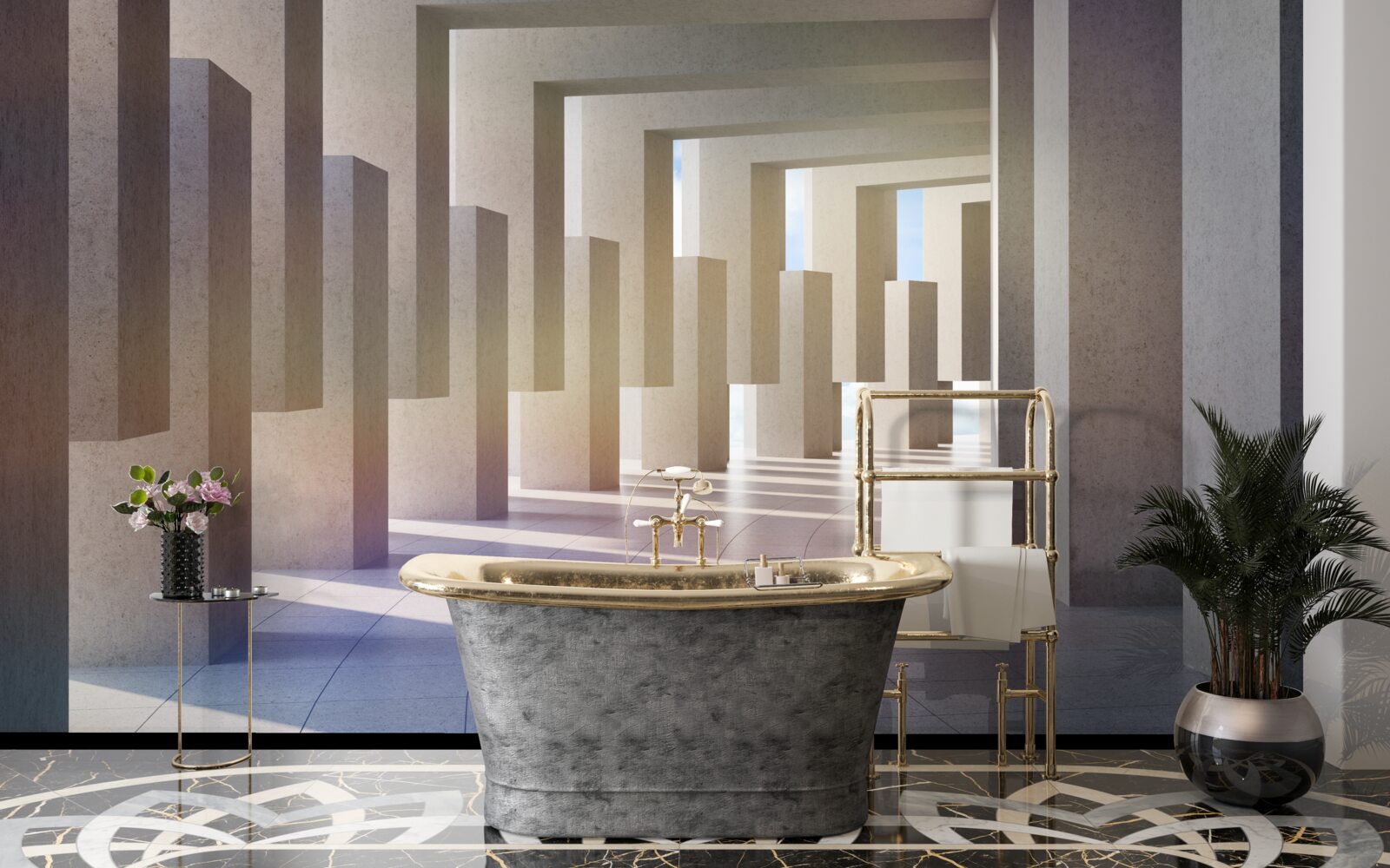 Fototapeta tunel z łukami rozciągający się w nieskończoność