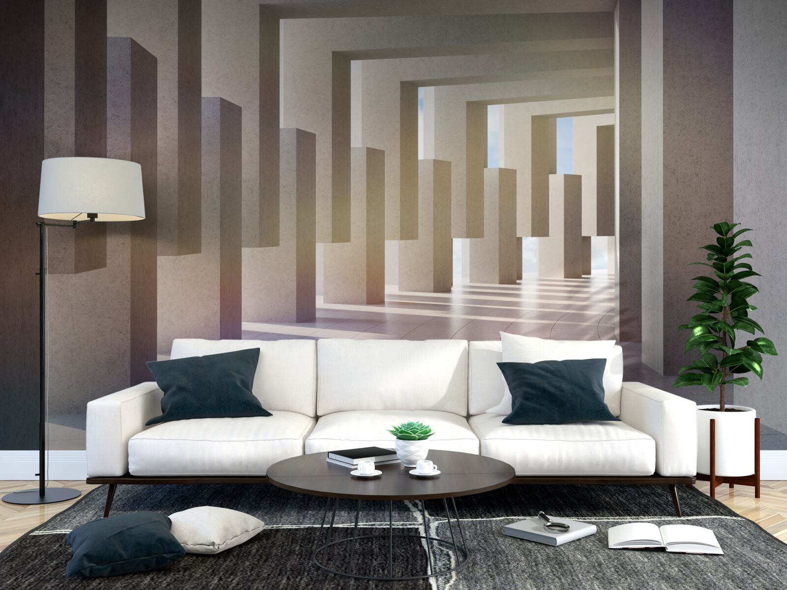 Fototapeta tunel z łukami rozciągający się w nieskończoność