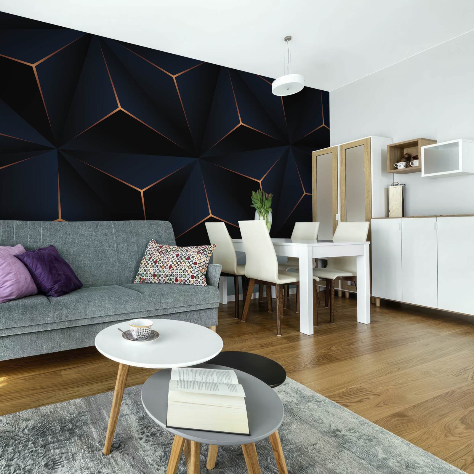 Fototapeta wolumetryczne czarne piramidy ze złotymi krawędziami