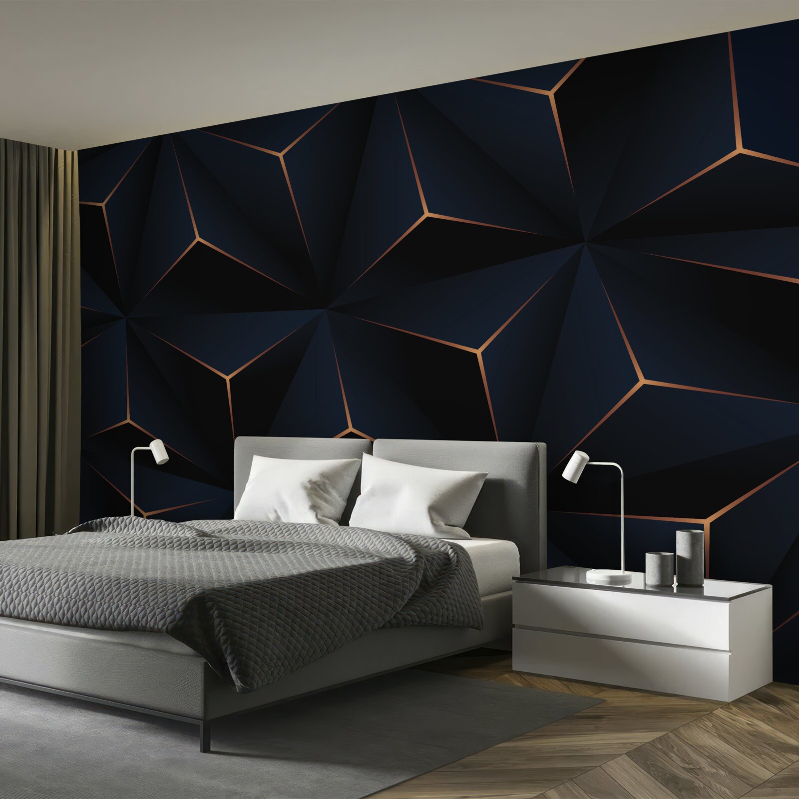 Fototapeta wolumetryczne czarne piramidy ze złotymi krawędziami