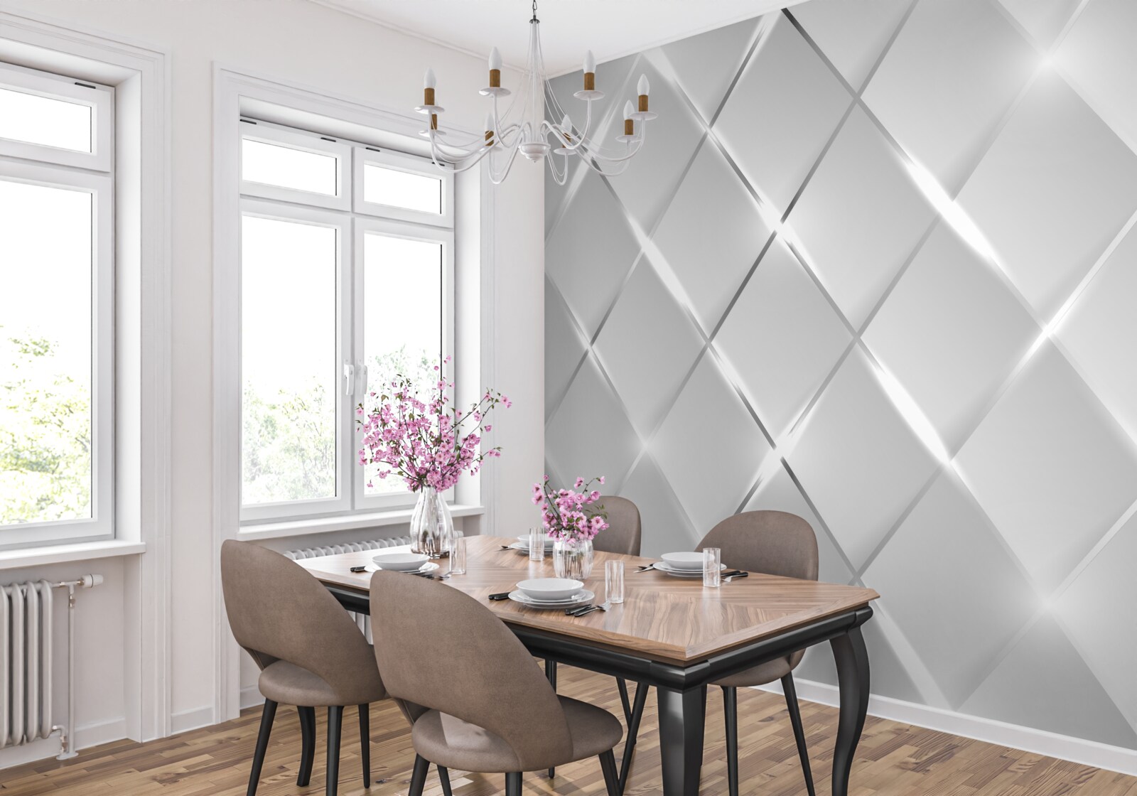 Fototapeta wzór w kształcie rombu ze srebrnymi konturami