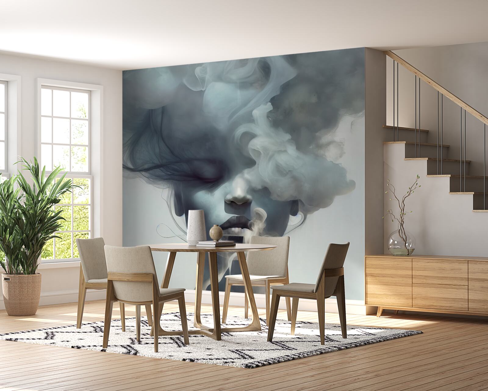 Fototapeta kobieta w szarej mgle