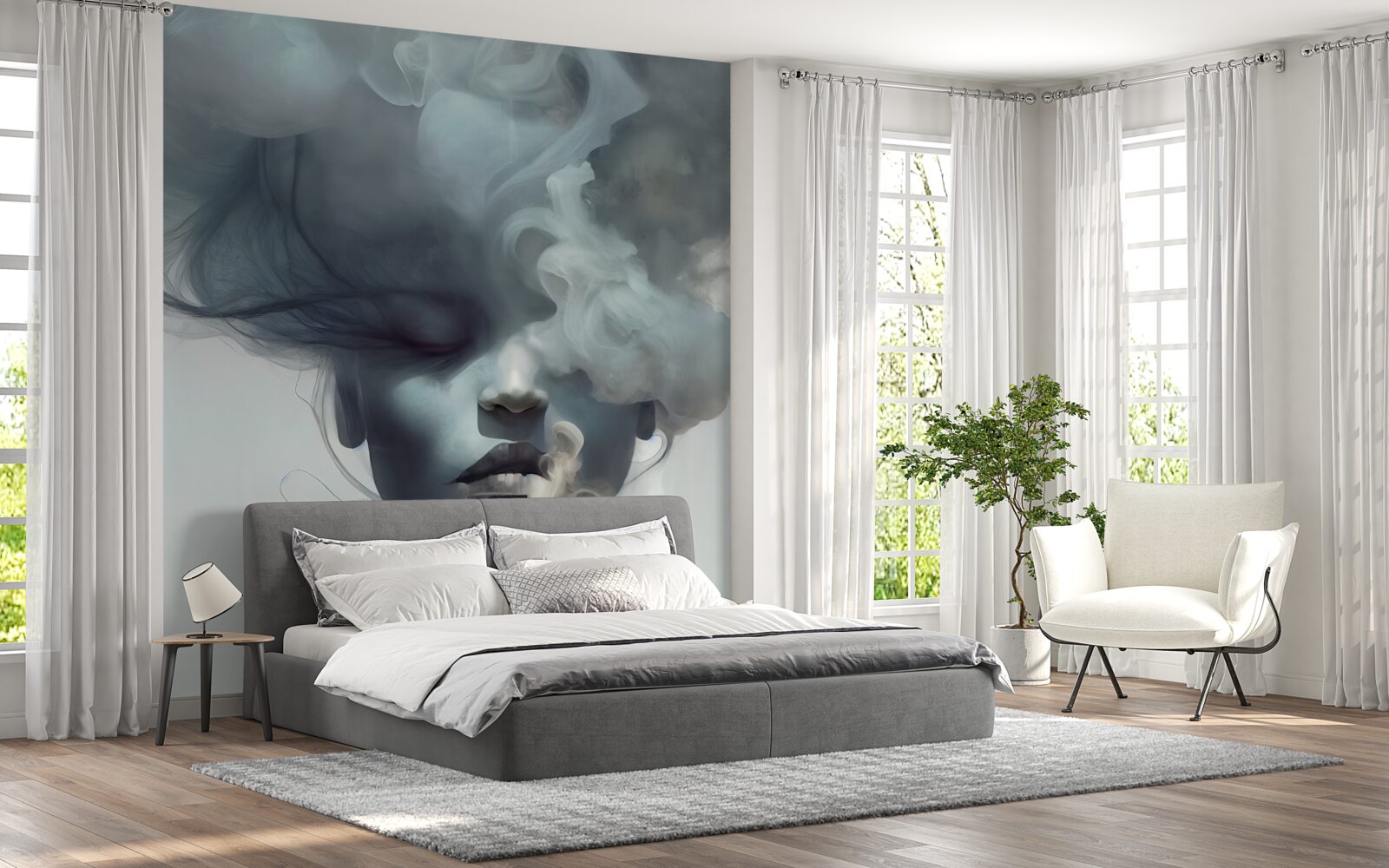 Fototapeta kobieta w szarej mgle