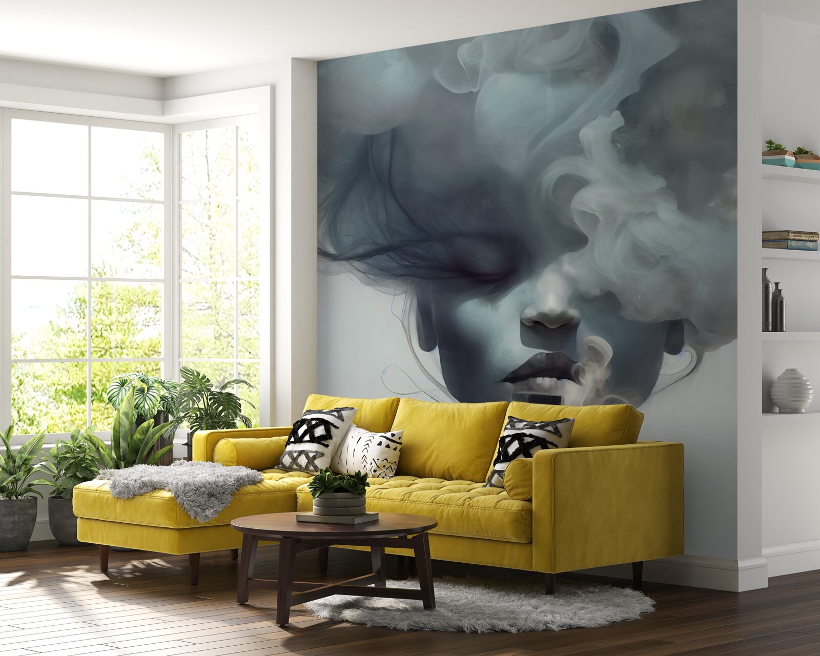 Fototapeta kobieta w szarej mgle