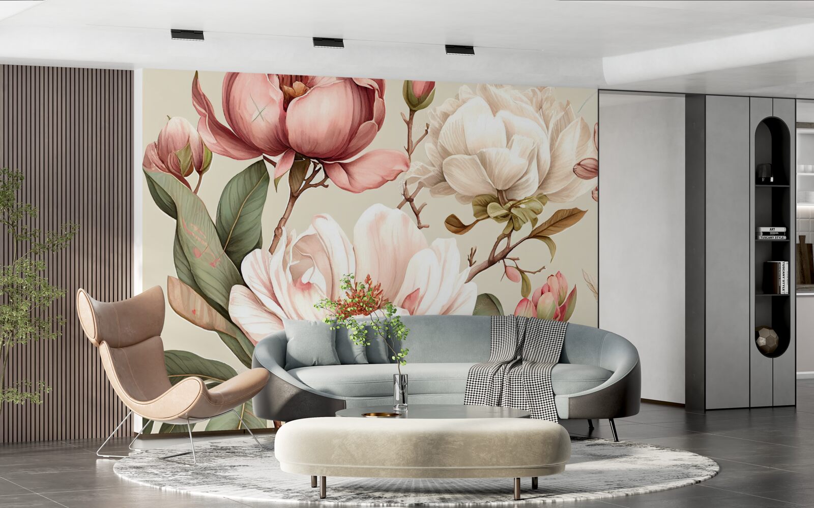 Fototapeta magnolie w odcieniach czerwieni i bieli na gałęziach