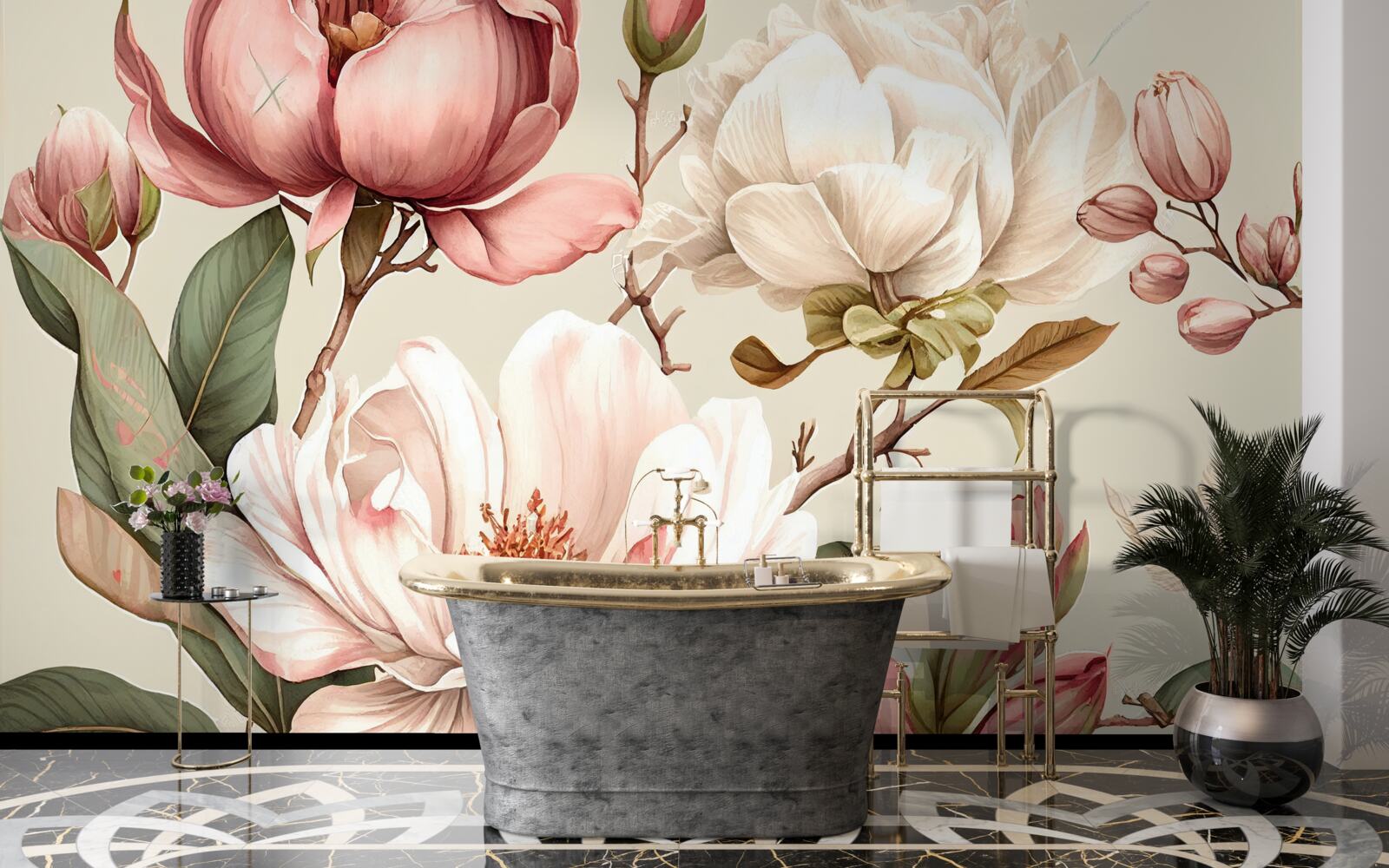 Fototapeta magnolie w odcieniach czerwieni i bieli na gałęziach