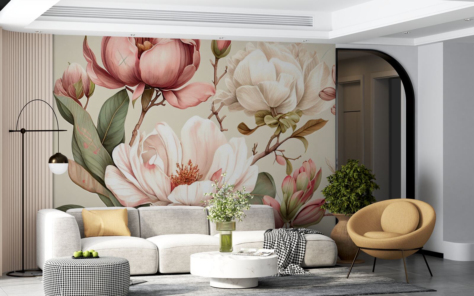 Fototapeta magnolie w odcieniach czerwieni i bieli na gałęziach