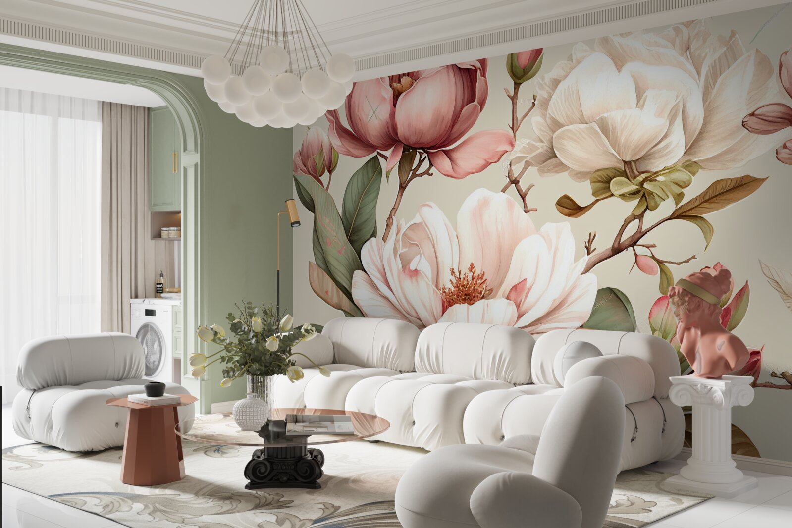 Fototapeta magnolie w odcieniach czerwieni i bieli na gałęziach