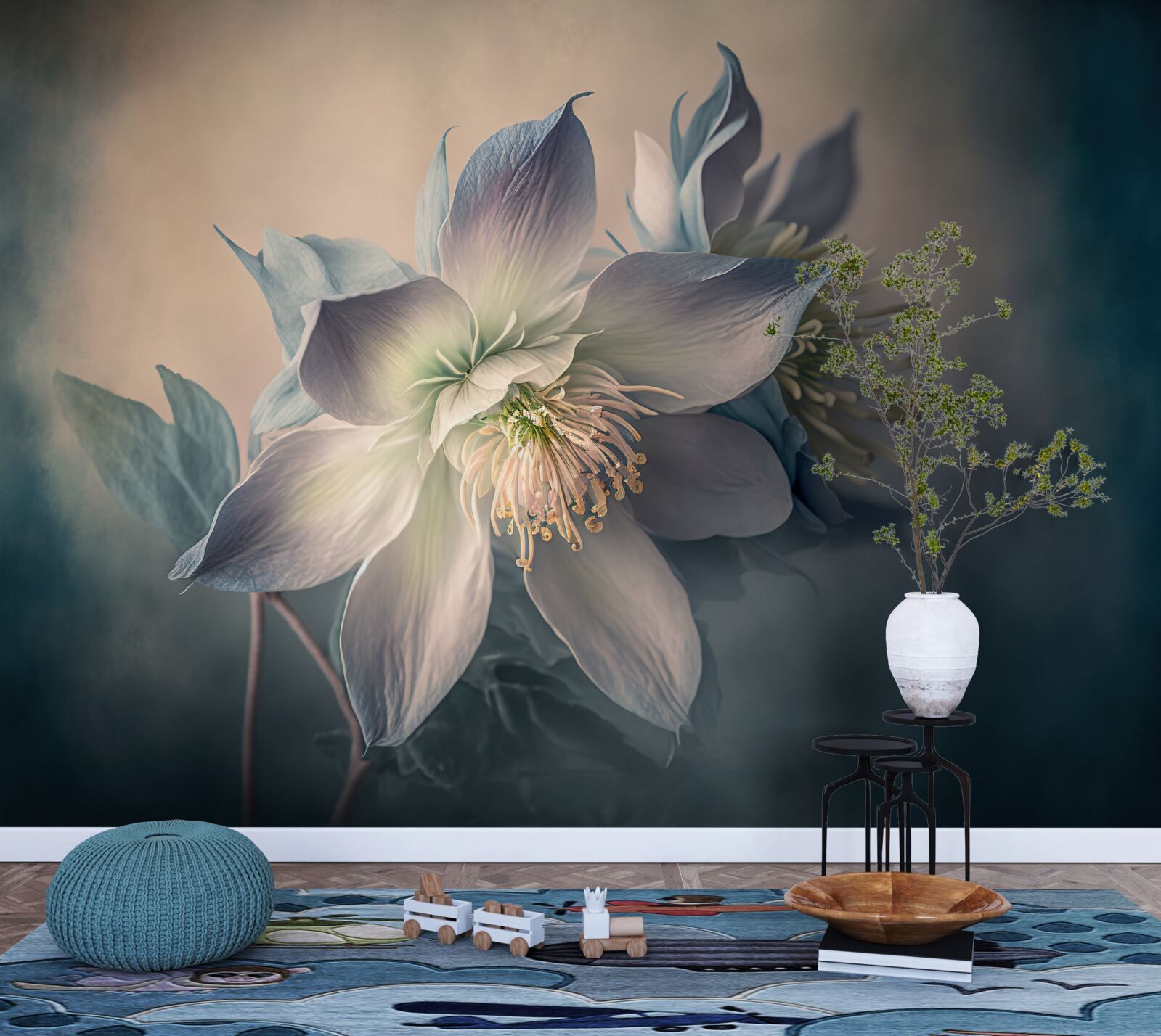 Fototapeta miękki pączek w odcieniach bieli i błękitu