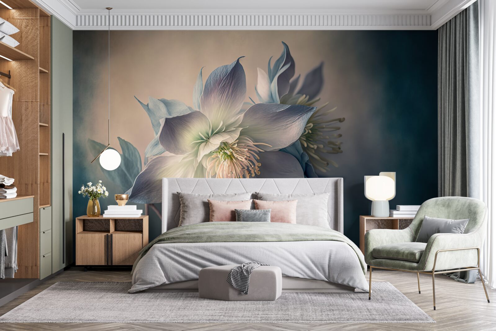 Fototapeta miękki pączek w odcieniach bieli i błękitu