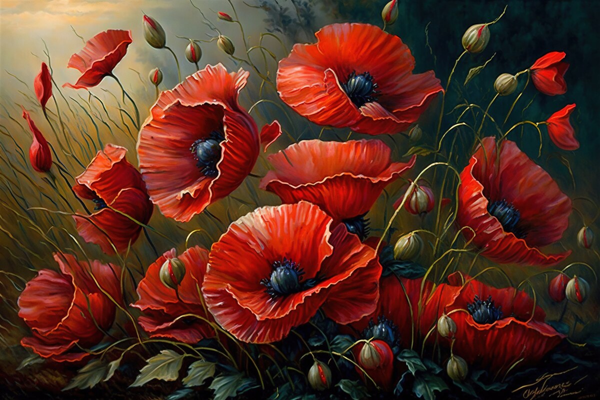 Fototapeta podczas burzy plantacja jasnych maków