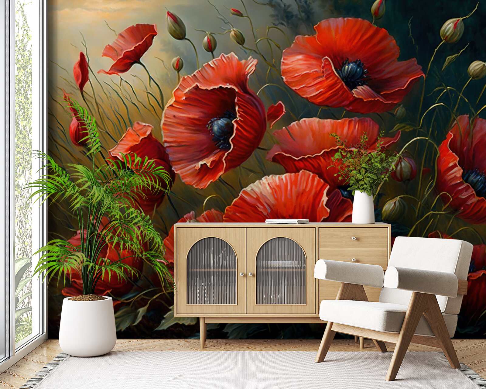 Fototapeta podczas burzy plantacja jasnych maków