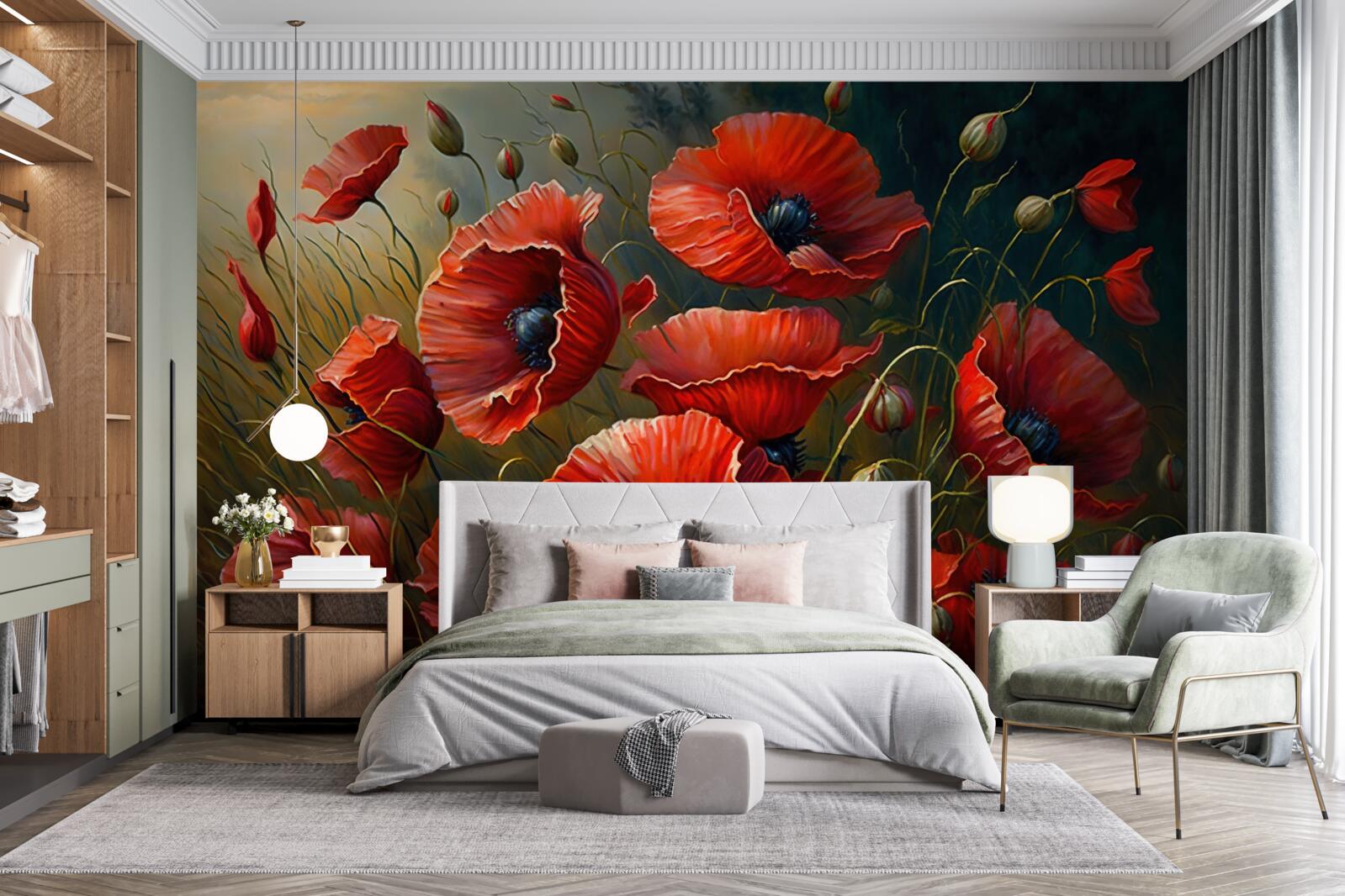 Fototapeta podczas burzy plantacja jasnych maków