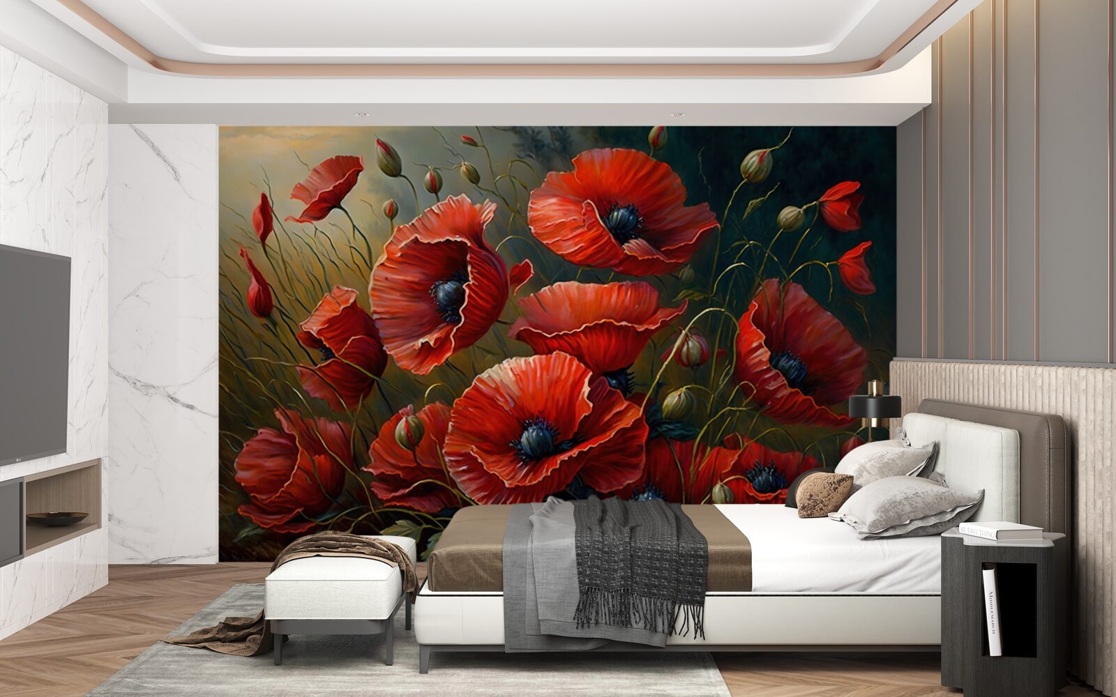 Fototapeta podczas burzy plantacja jasnych maków