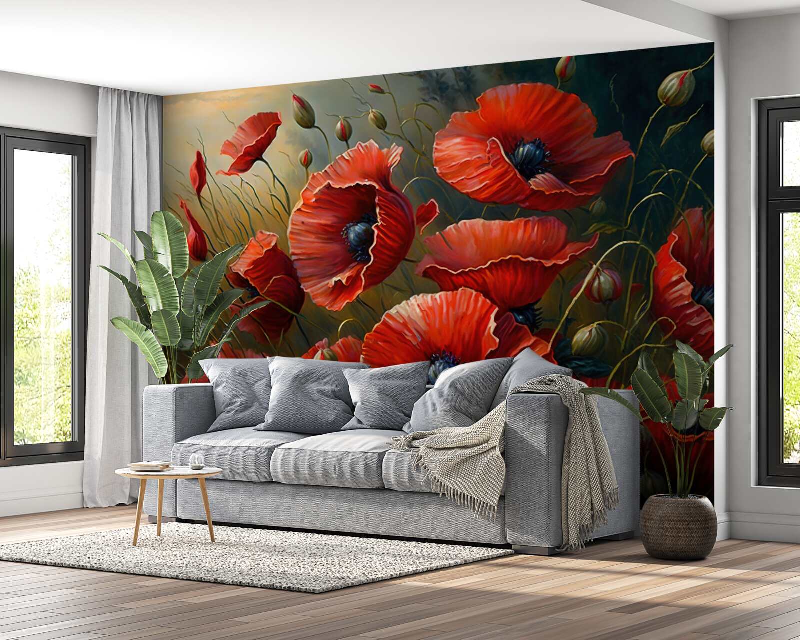 Fototapeta podczas burzy plantacja jasnych maków