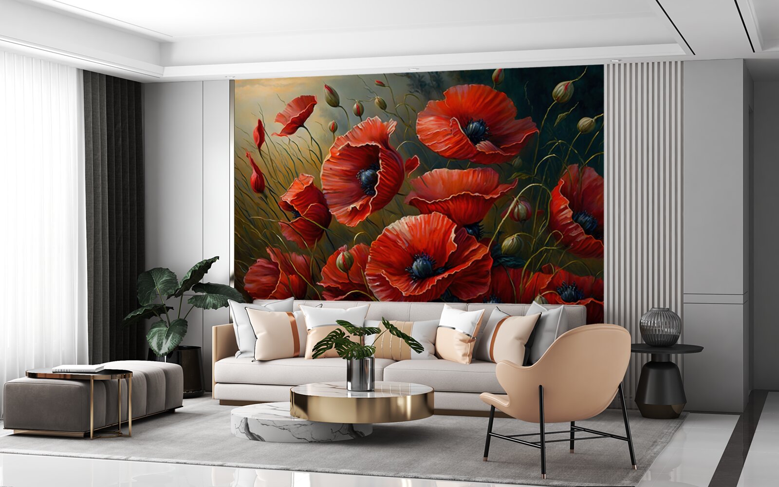 Fototapeta podczas burzy plantacja jasnych maków