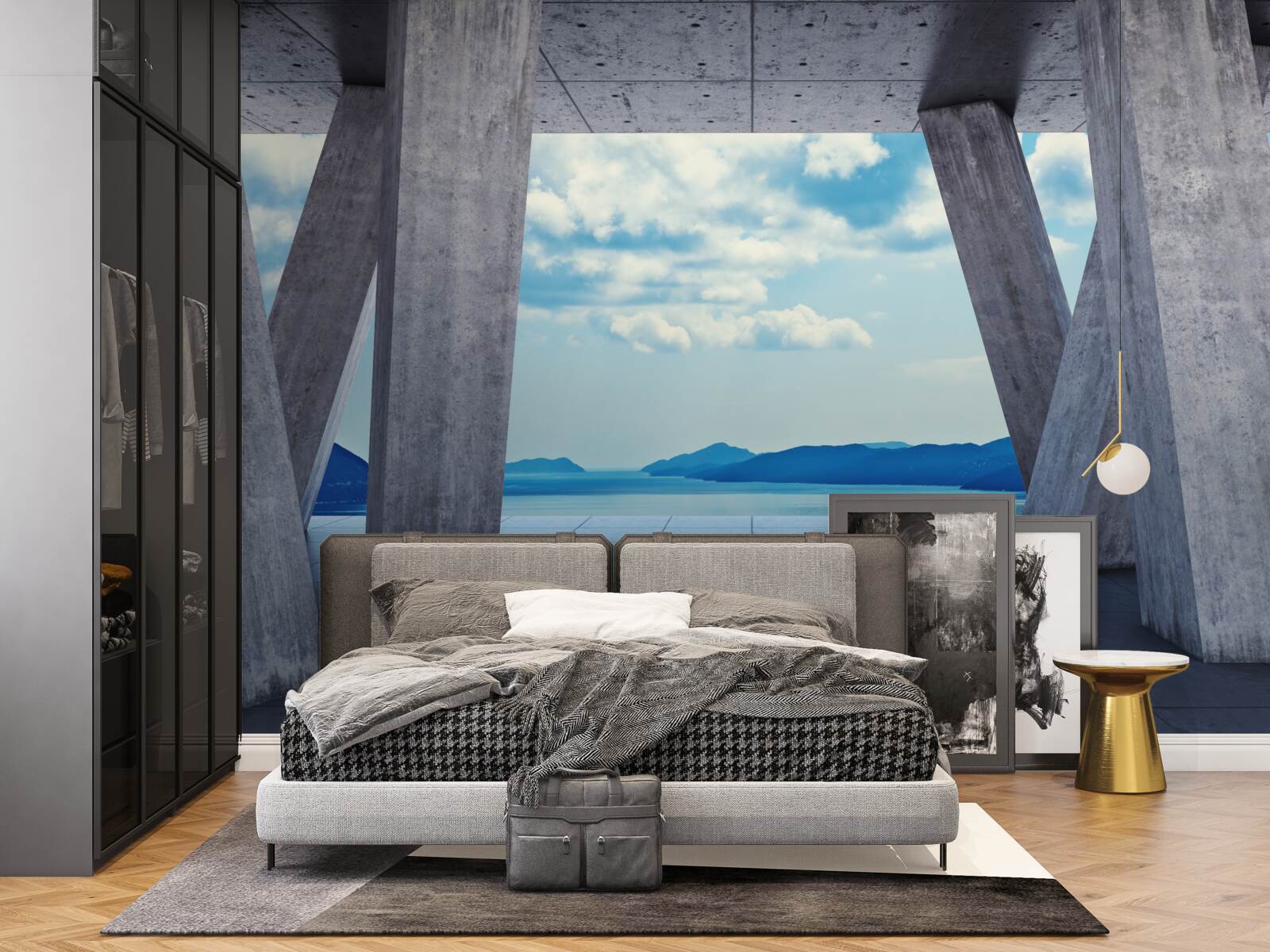 Fototapeta Łuki wykonane z betonu, otwierające panoramę gór i nieba