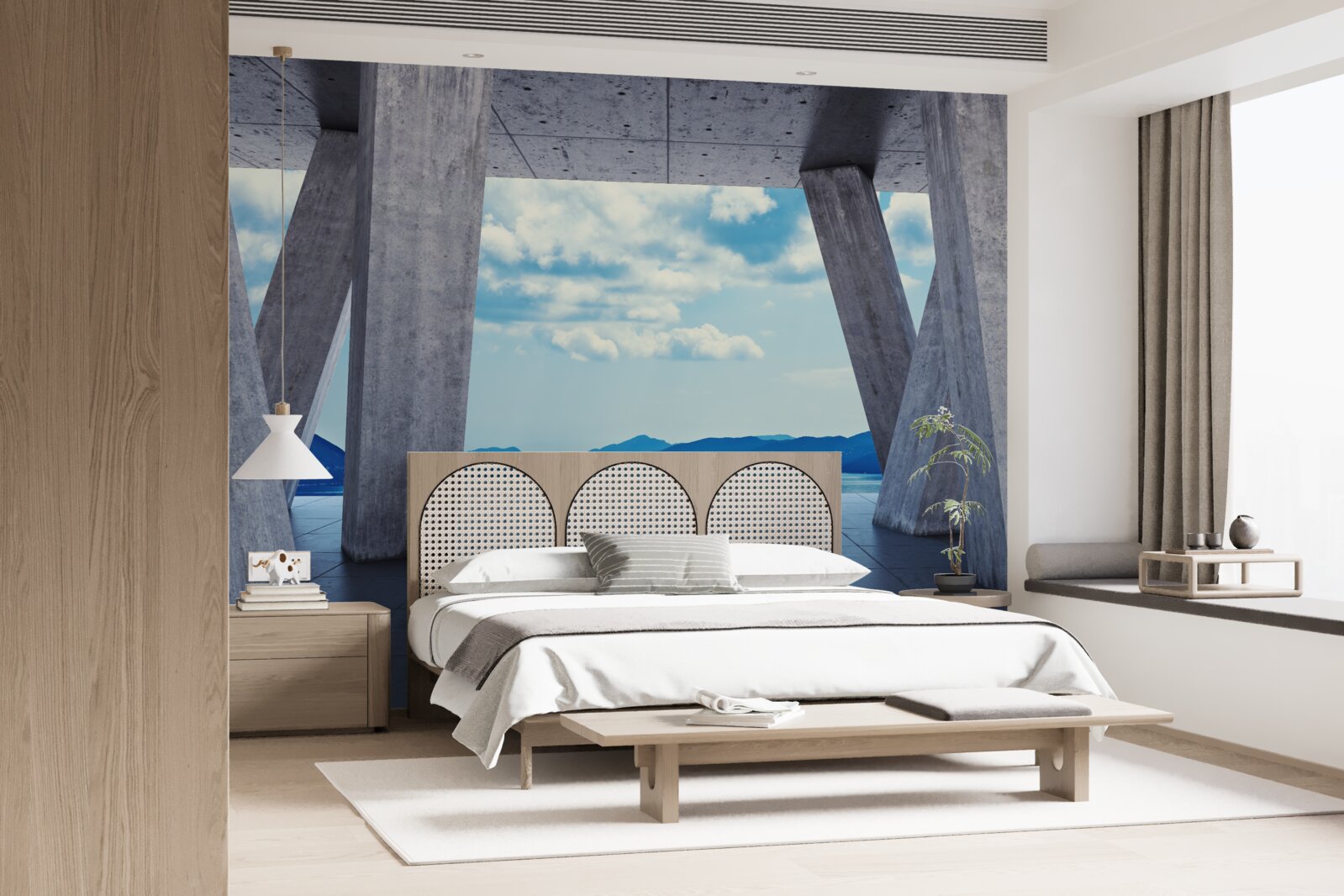 Fototapeta Łuki wykonane z betonu, otwierające panoramę gór i nieba