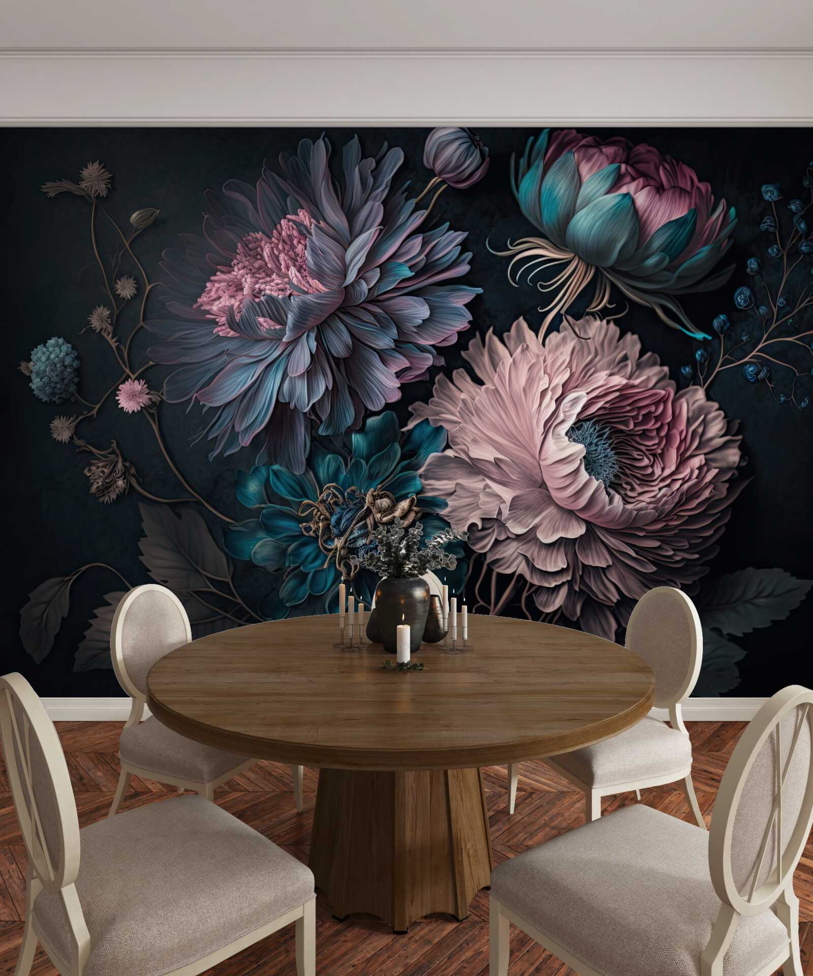 Fototapeta tropikalne kwiaty kwitnące na ciemnym tle