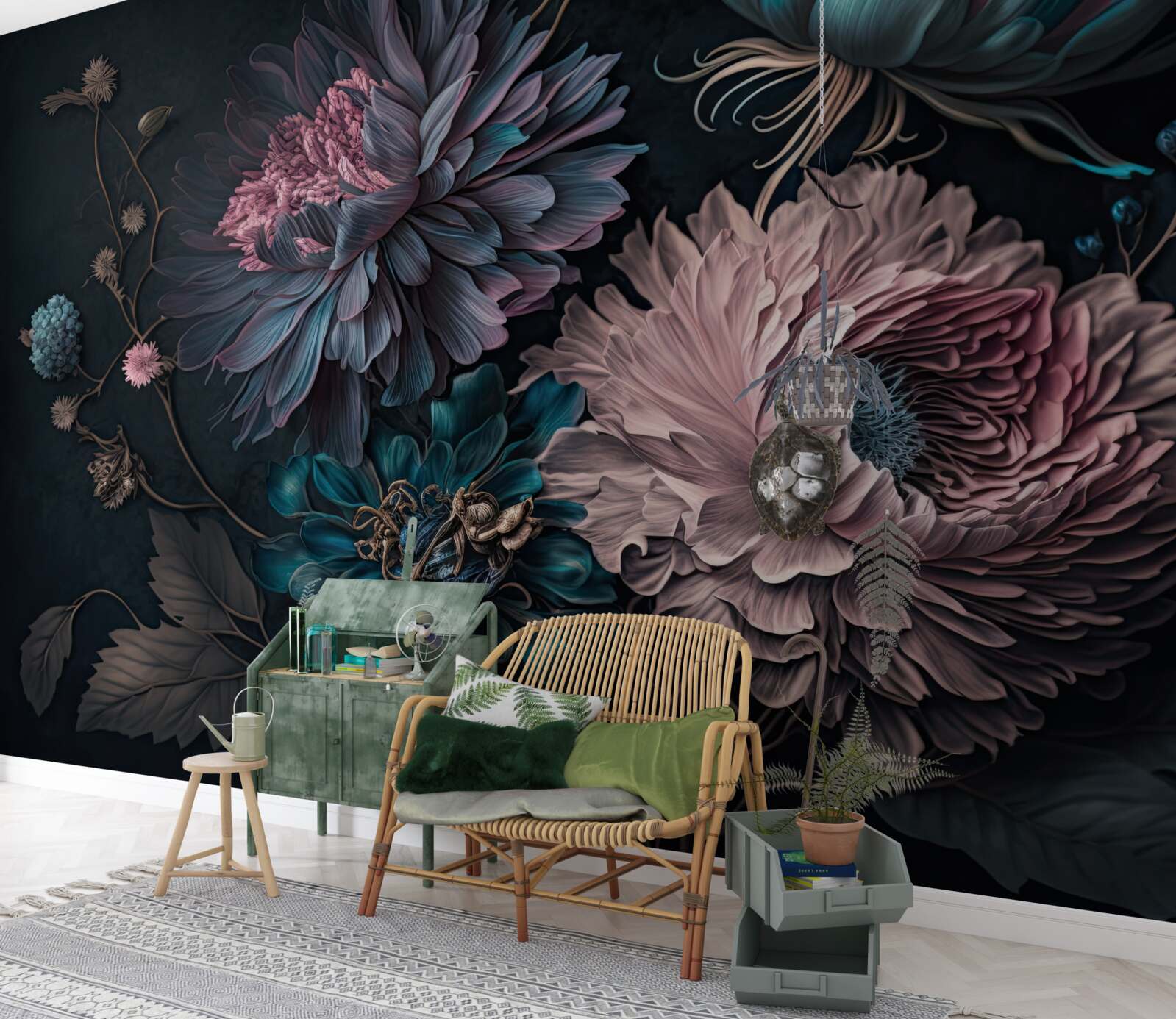 Fototapeta tropikalne kwiaty kwitnące na ciemnym tle