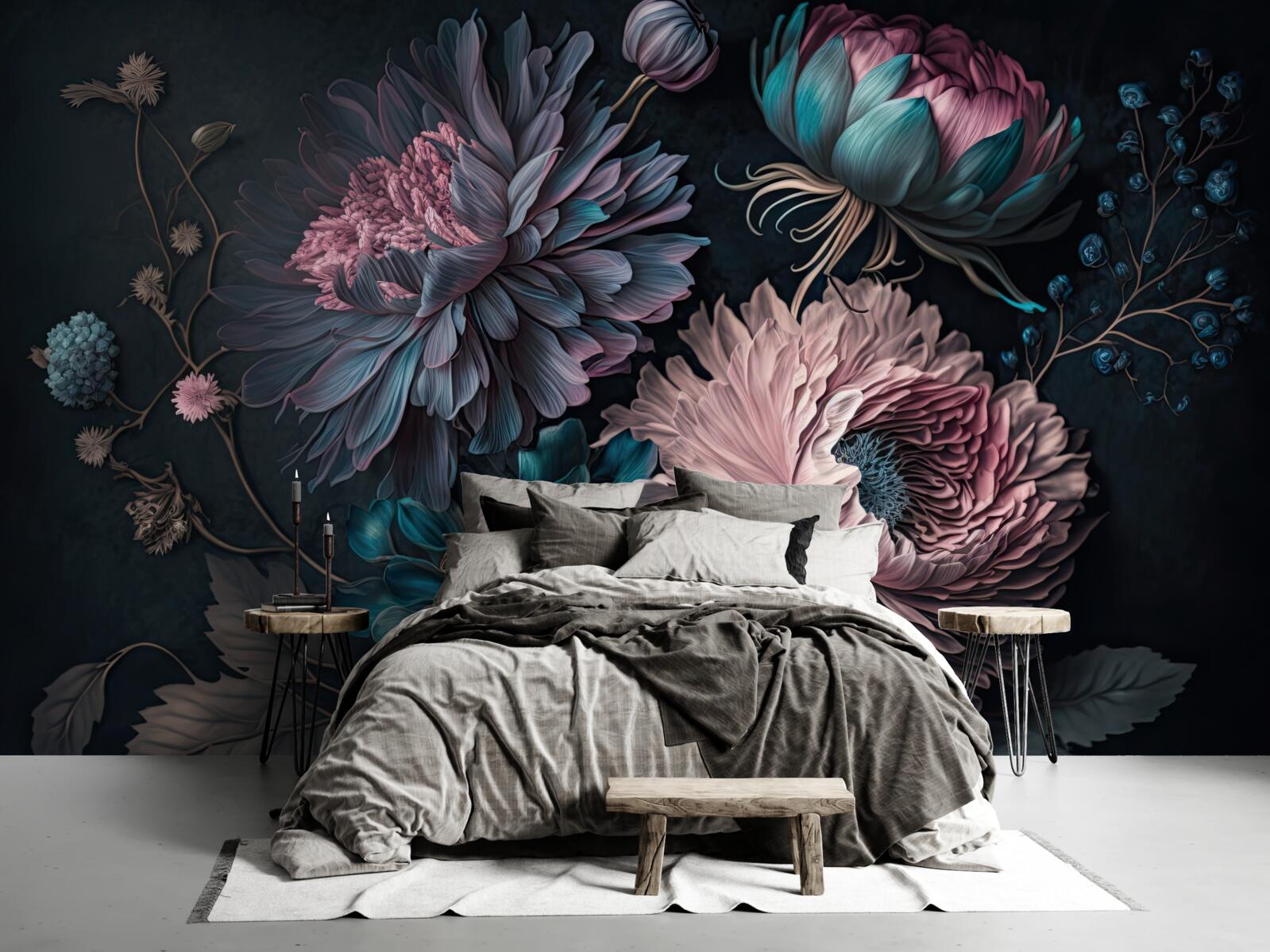 Fototapeta tropikalne kwiaty kwitnące na ciemnym tle