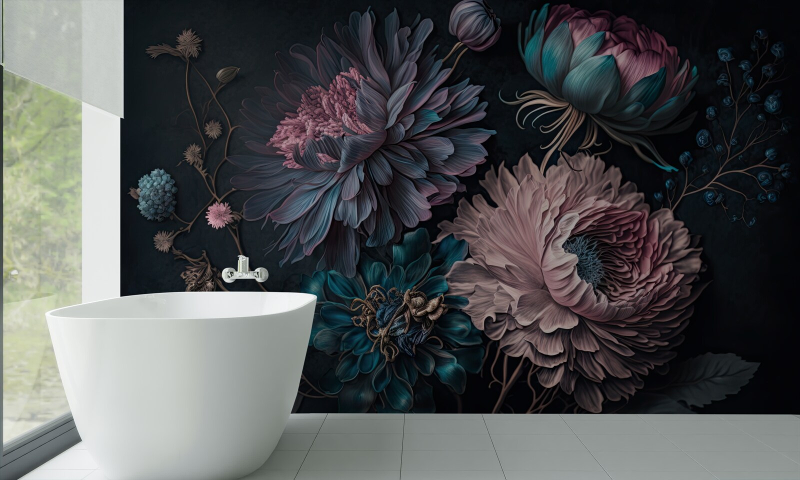 Fototapeta tropikalne kwiaty kwitnące na ciemnym tle